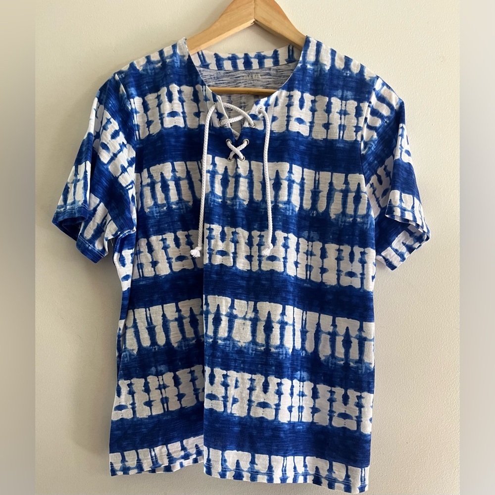 ALIA Tie Dye T-shirt Blue Short Sleeve with Lace Up XL